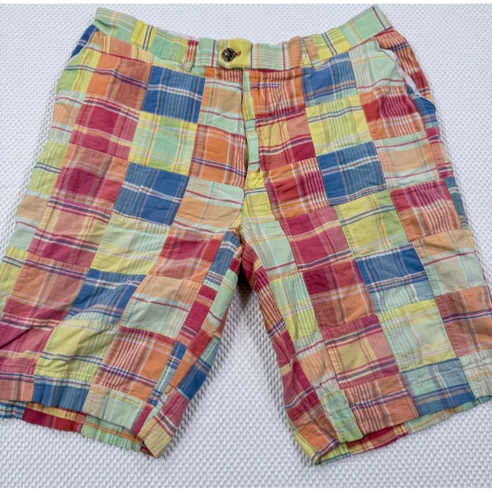 Loudmouth Golf Patchwork Madras Plaid Shorts Men's 100% Cotton Flat Front